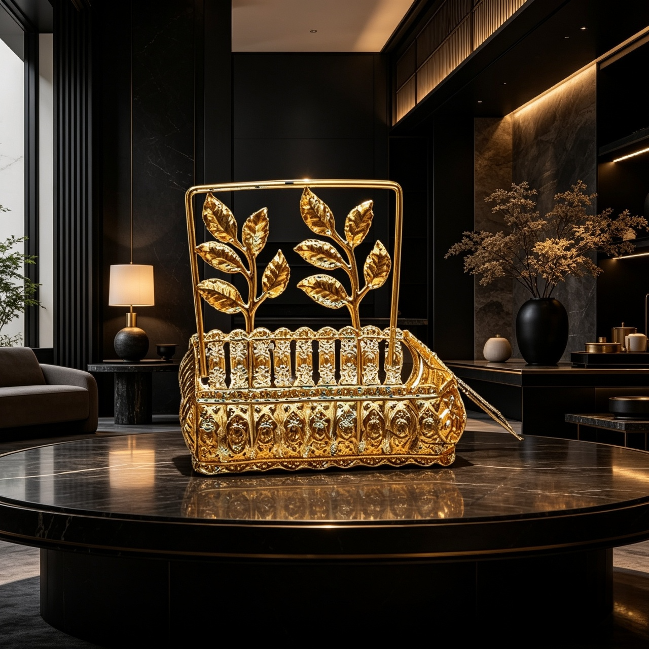 Luxury Gold Leaf Metal Tissue Holder Basket