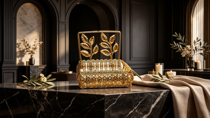 Luxury Gold Leaf Metal Tissue Holder Basket