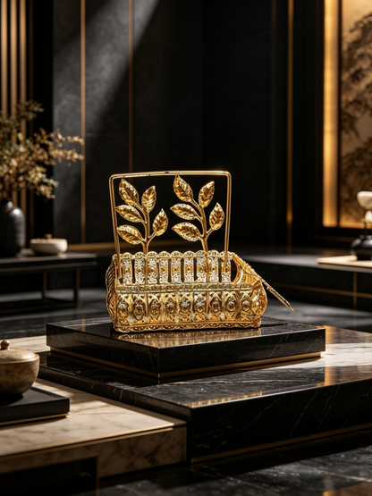 Luxury Gold Leaf Metal Tissue Holder Basket