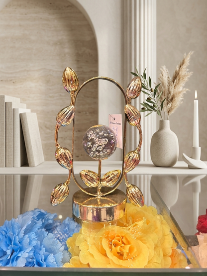 Luxury Gold Leaf Oval Sculpture with Bubble Glass Sphere