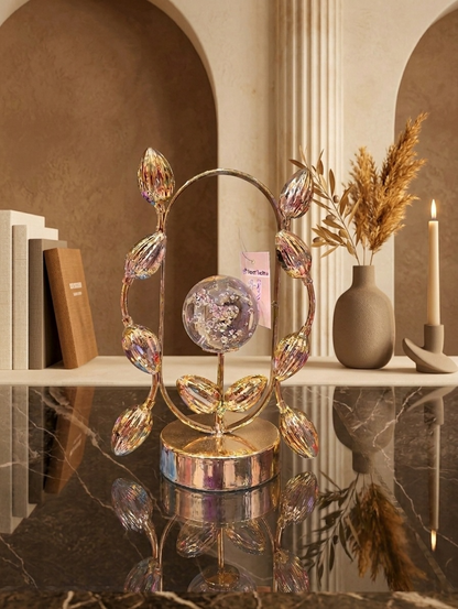 Luxury Gold Leaf Oval Sculpture with Bubble Glass Sphere