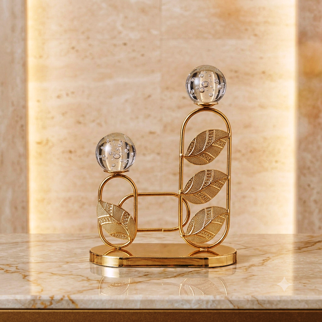 Luxury Gold Leaf Tiered Sculpture with Bubble Glass Spheres