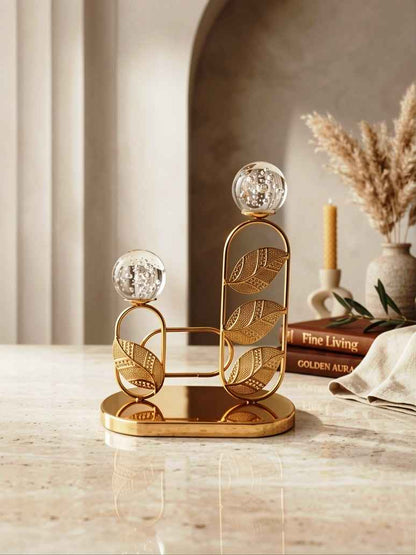 Luxury Gold Leaf Tiered Sculpture with Bubble Glass Spheres