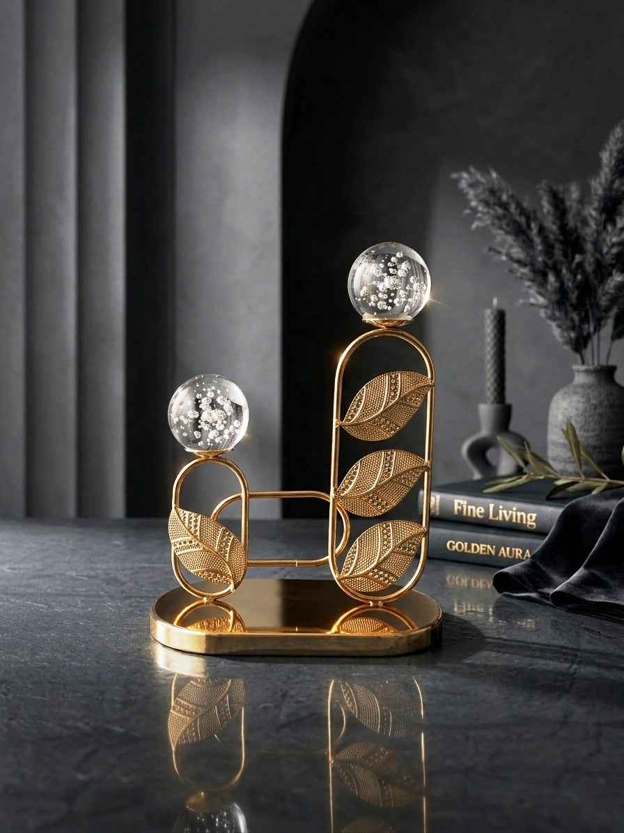 Luxury Gold Leaf Tiered Sculpture with Bubble Glass Spheres