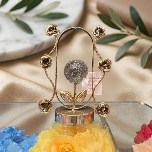 Luxury Gold Rose Bud Oval Sculpture with Bubble Glass Sphere