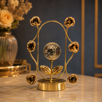 Luxury Gold Rose Bud Oval Sculpture with Bubble Glass Sphere - Home Decor Pakistan  | Decor Lounge pk