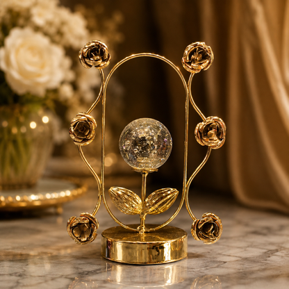 Luxury Gold Rose Bud Oval Sculpture with Bubble Glass Sphere - Home Decor Pakistan  | Decor Lounge pk