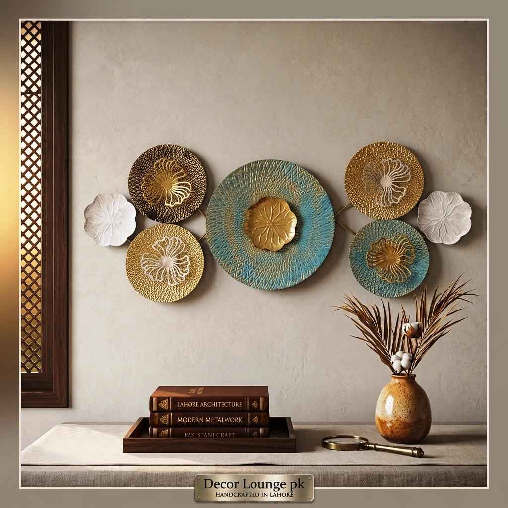 Luxury Textured Metallic Floral Disc Wall Sculpture