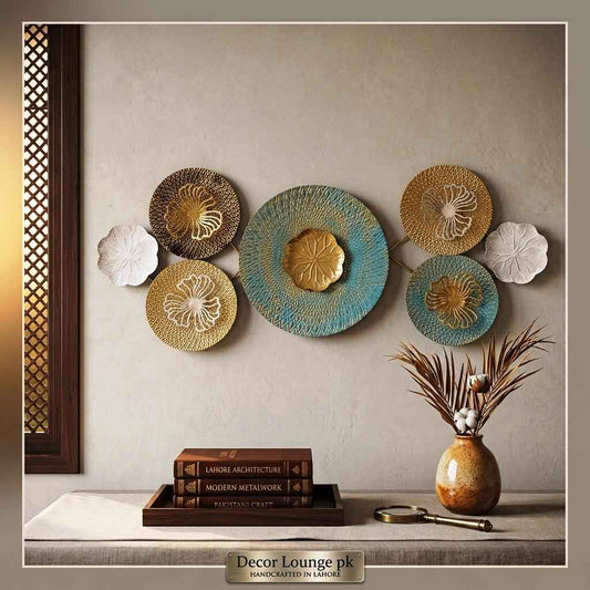 Luxury Textured Metallic Floral Disc Wall Sculpture