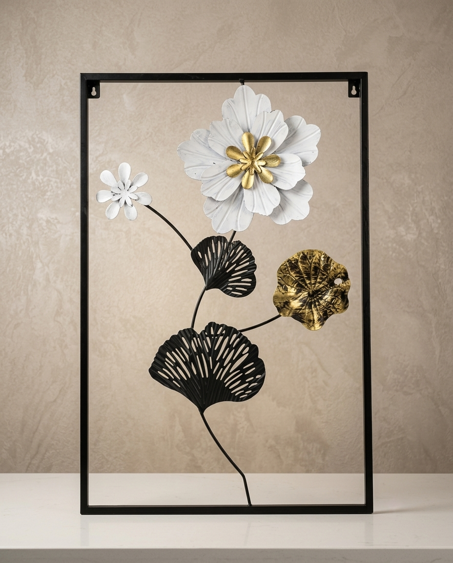 Modern 3D Metal Floral Wall Art –  Luxury Framed Botanical Wall Art - Home Decor Pakistan  | Decor Lounge pk