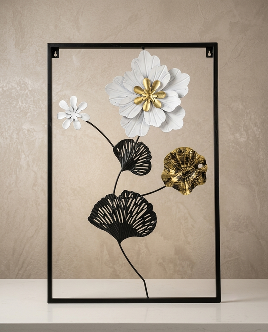 Modern 3D Metal Floral Wall Art –  Luxury Framed Botanical Wall Art - Home Decor Pakistan  | Decor Lounge pk