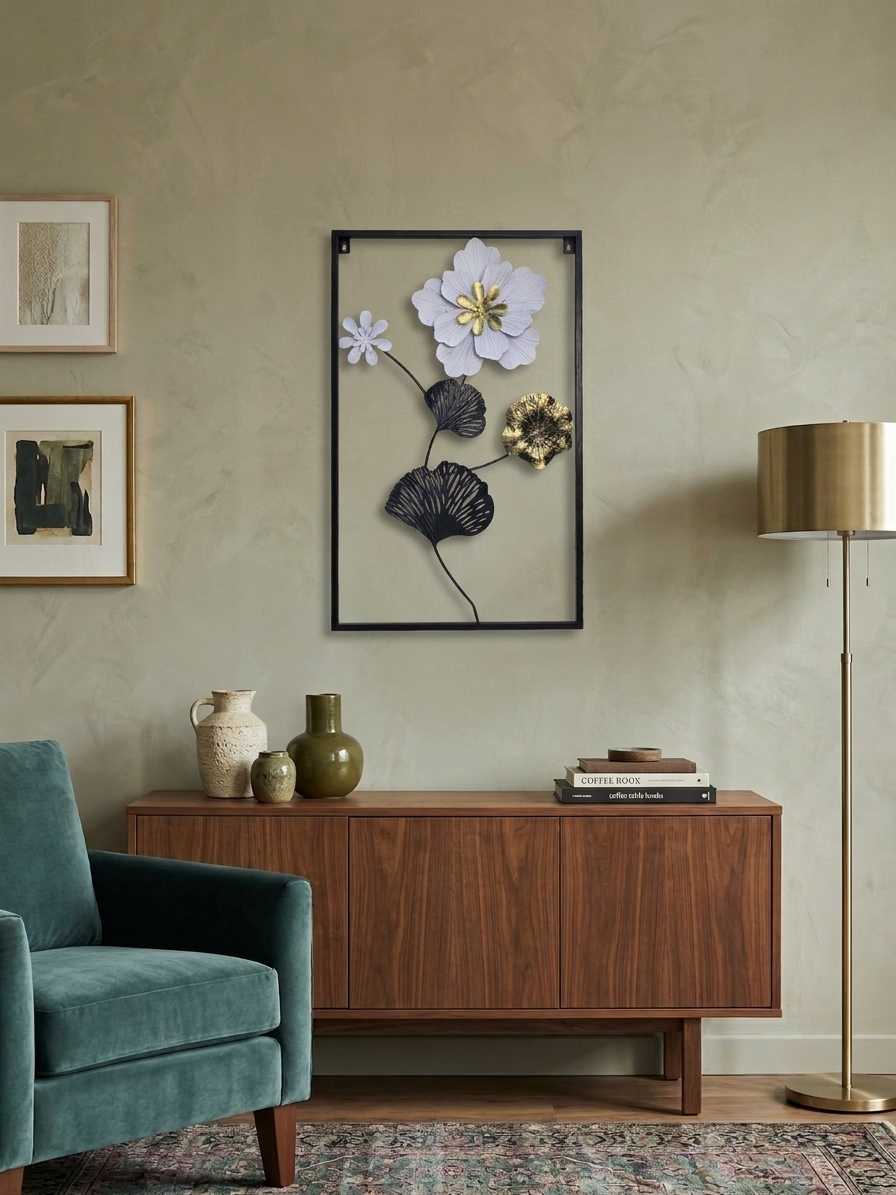 Modern 3D Metal Floral Wall Art –  Luxury Framed Botanical Wall Art - Home Decor Pakistan  | Decor Lounge pk