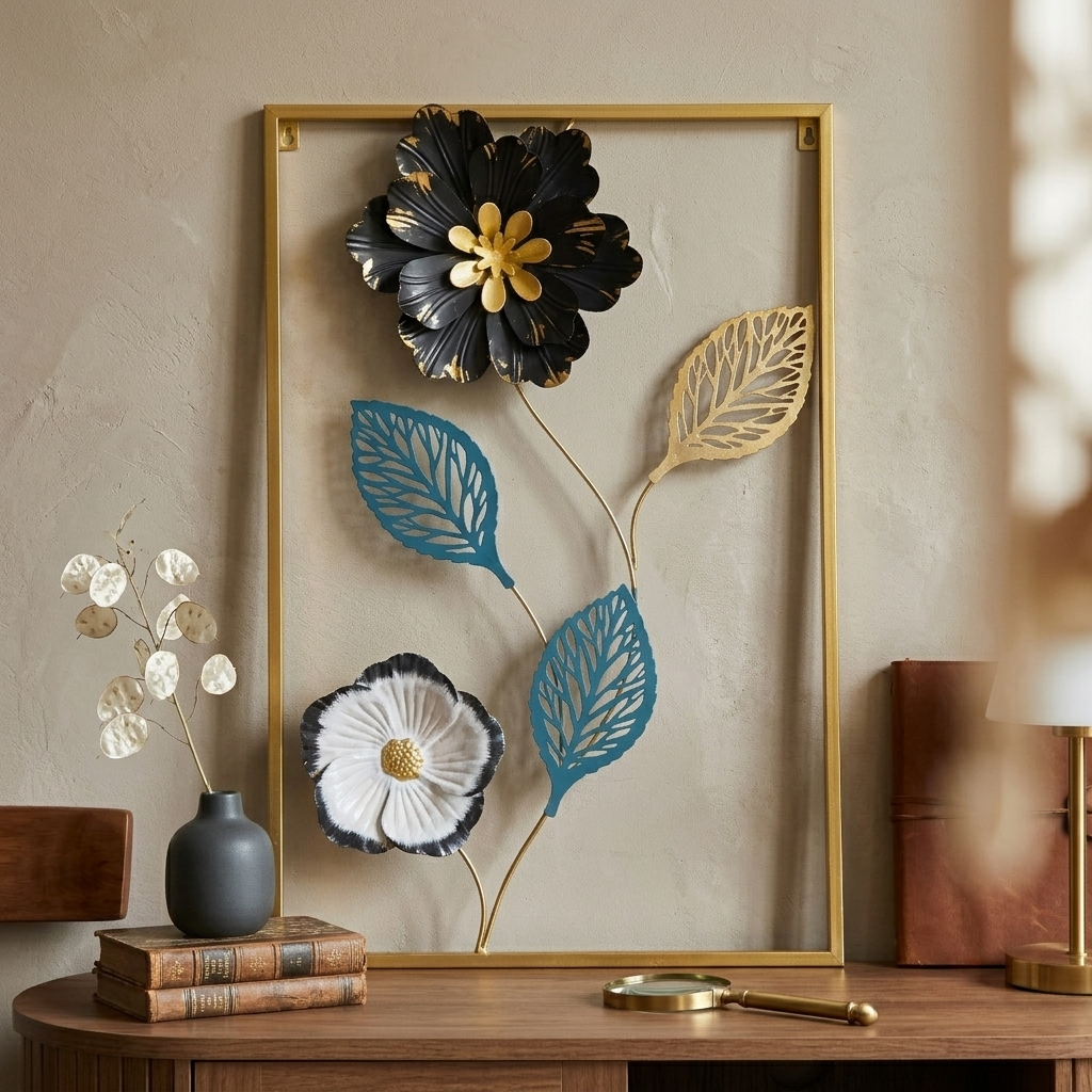 Modern 3D Metal Floral Wall Art –  Luxury Framed Botanical Wall Sculpture - Home Decor Pakistan  | Decor Lounge pk