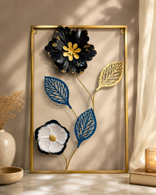 Modern 3D Metal Floral Wall Art –  Luxury Framed Botanical Wall Sculpture - Home Decor Pakistan  | Decor Lounge pk