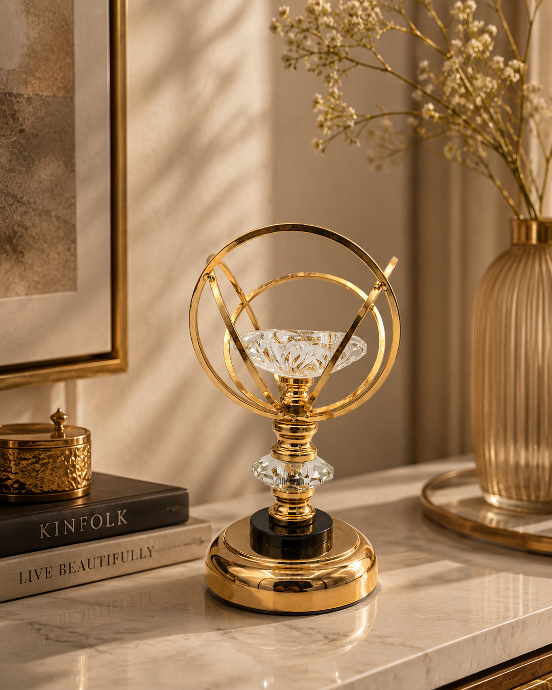 Orion Orbit Metallic Candelabra – Elegant Glass Tealight Holder - Home Decor Pakistan  | Decor Lounge pk