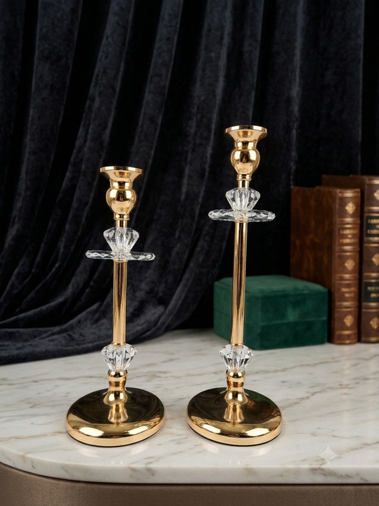 Premium Metal & Crystal Candle Holders Set