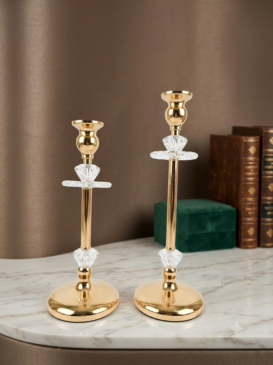 Premium Metal & Crystal Candle Holders Set