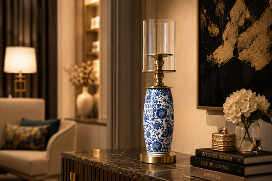 Royal Blue Porcelain Hurricane Candle Holder - Home Decor Pakistan  | Decor Lounge pk