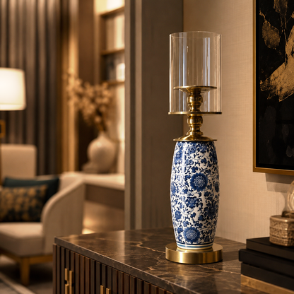 Royal Blue Porcelain Hurricane Candle Holder - Home Decor Pakistan  | Decor Lounge pk
