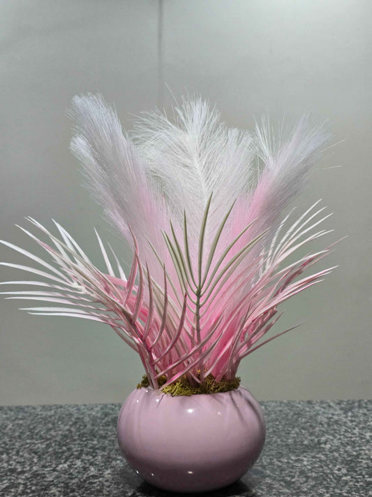 The Sterling Faux Pampas Ceramic Vase