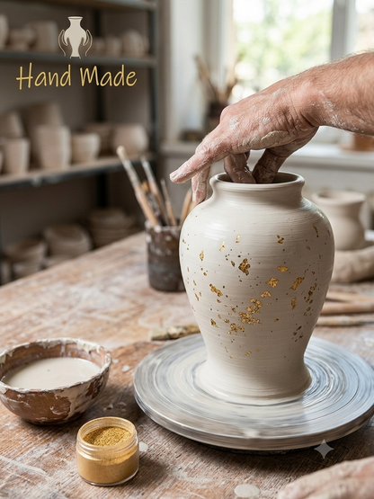 White And Gold Ceramic Vase - Marble Effect Ceramic Temple Jar