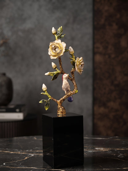Handcrafted Enamel Plum Blossom & Hummingbird – Sculptural Décor