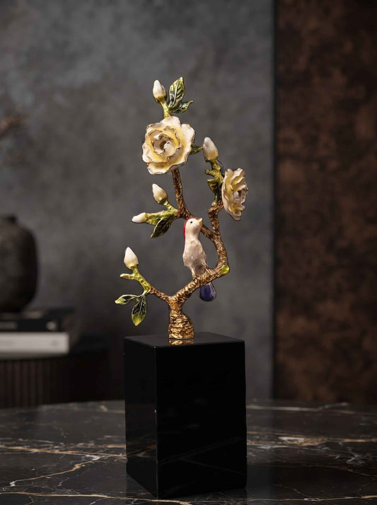 Handcrafted Enamel Plum Blossom & Hummingbird – Sculptural Décor