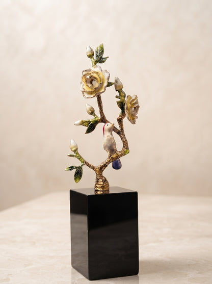 Handcrafted Enamel Plum Blossom & Hummingbird – Sculptural Décor