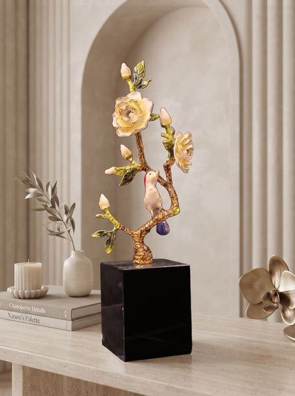 Handcrafted Enamel Plum Blossom & Hummingbird – Sculptural Décor