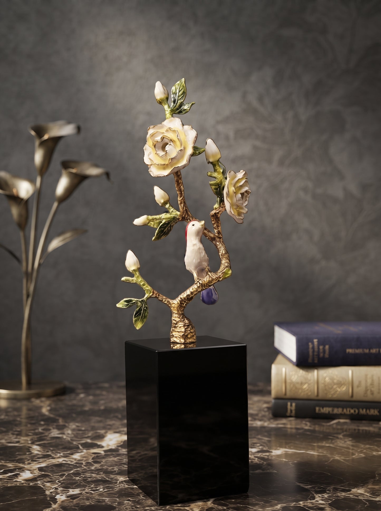 Handcrafted Enamel Plum Blossom & Hummingbird – Sculptural Décor