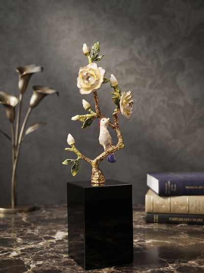 Handcrafted Enamel Plum Blossom & Hummingbird – Sculptural Décor