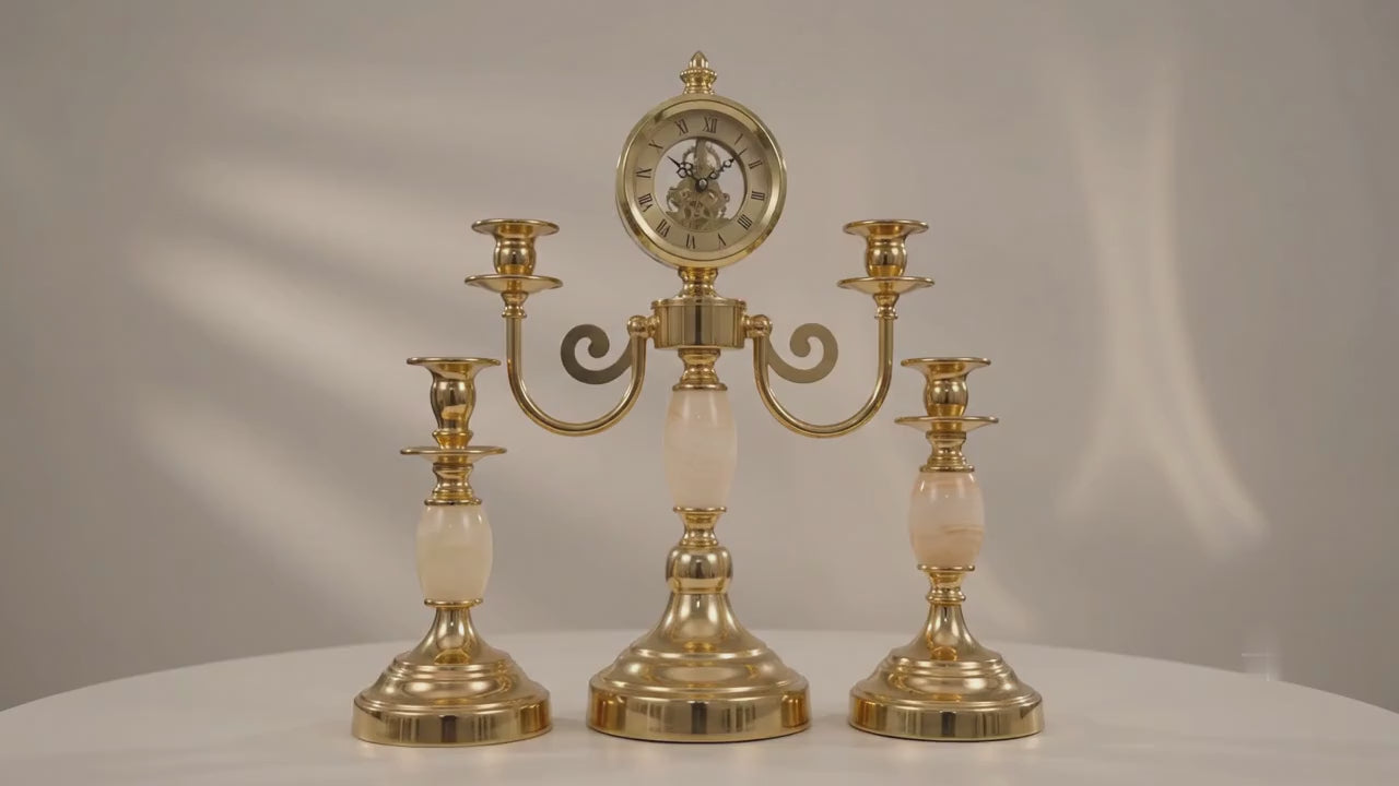 Aura Luxury Clock & Candelabra Mantel Set