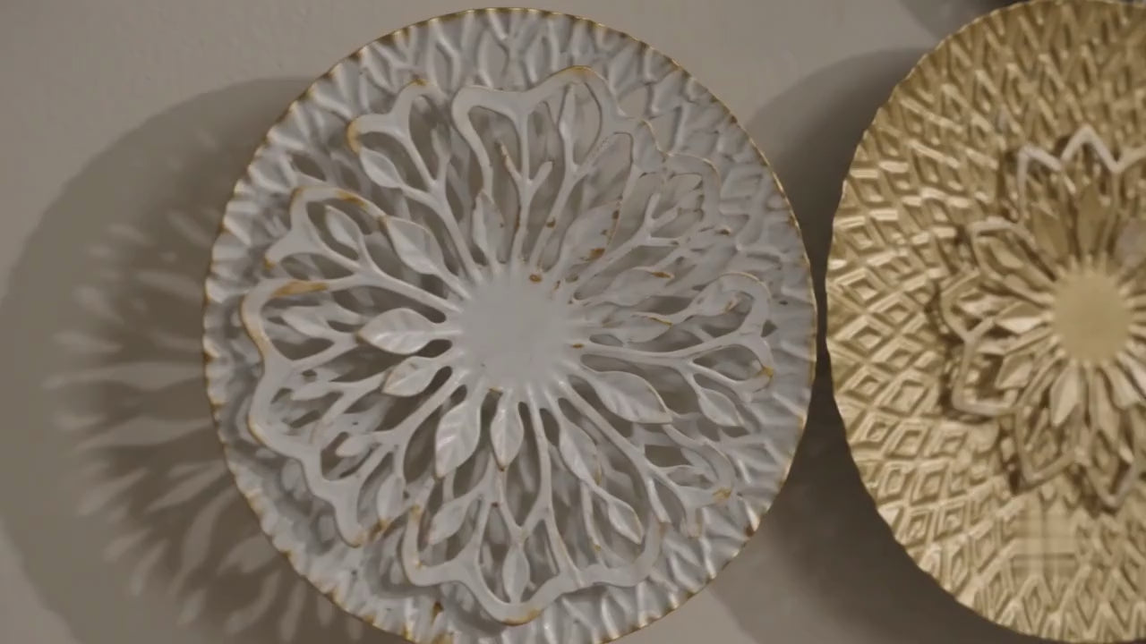 Luxury Textured Metallic Floral Disc Wall Sculpture